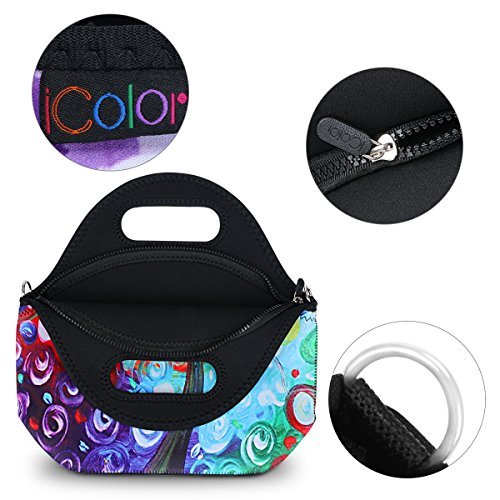 ICOLOR Insulated Neoprene Lunch Bag - Removable Shoulder Strap - Large Size Reusable Thermal Thick Lunch Tote Bags For Women,Teens,Girls,Kids,Baby,Adults-Lunch Boxes For Outdoors,Work, Office, School