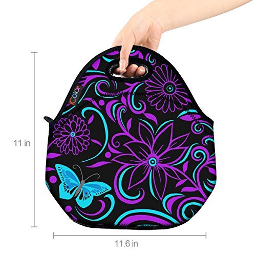 ICOLOR Kids Insulated Lunch Portable Carry Tote Picnic Storage Bag Lunch box Food Bag Gourmet Handbag Cooler warm Pouch Tote bag For School work Office - Purple Butterfly (FLB-020)