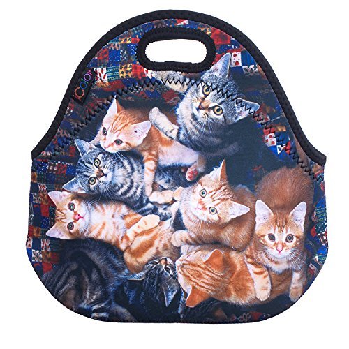 ICOLOR Many Cats Soft Insulated Lunch box Food Bag Neoprene Gourmet Handbag lunchbox Cooler warm Pouch Tote bag For School work LB-060