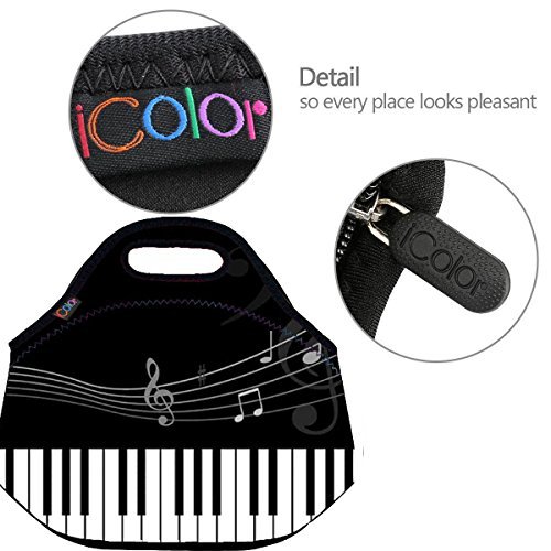 ICOLOR Music Note Soft Friendly Insulated Lunch box Food Bag Neoprene Gourmet Handbag lunchbox Cooler warm Pouch Tote bag For School work LB-004