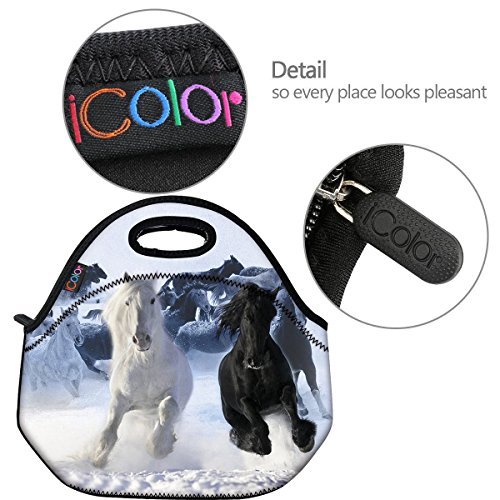 ICOLOR Running Horse Boys Insulated Neoprene Lunch Bag Tote Handbag lunchbox Food Container Gourmet Tote Cooler warm Pouch For School work Office