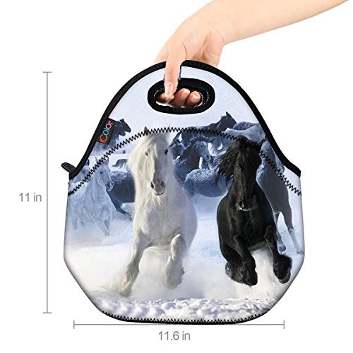 ICOLOR Running Horse Boys Insulated Neoprene Lunch Bag Tote Handbag lunchbox Food Container Gourmet Tote Cooler warm Pouch For School work Office