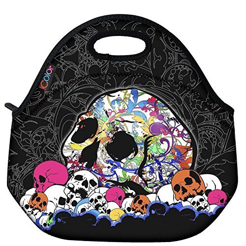 ICOLOR Skull Boys Girls Insulated Neoprene Lunch Bag Tote Handbag lunchbox Food Container Gourmet Tote Cooler warm Pouch For School work Office