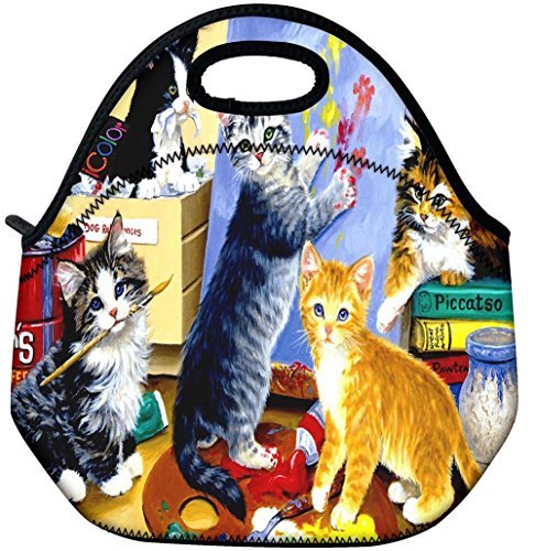 ICOLOR Various Cats Insulated Neoprene Lunch Bag Tote Handbag lunchbox Food Container Gourmet Tote Cooler warm Pouch For School work Office