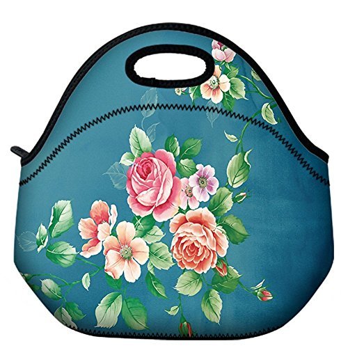 ICOLOR Waterproof Kids Insulated Lunch Portable Carry Tote Picnic Storage Bag Lunch box Food Bag Gourmet Handbag Cooler warm Pouch Tote bag For School work Office (Nice Flower) F-LB-69