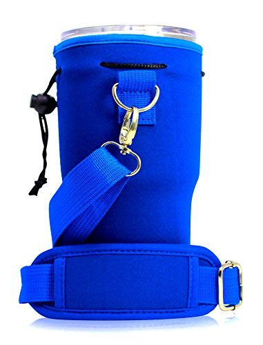 IMPROVED DESIGN - Neoprene Water Bottle Holder Bag Pouch Cover, Insulated Water Bottle Carrier (32 oz / 1-1.5L) w/ 49" Adjustable Padded Shoulder Strap by MEK