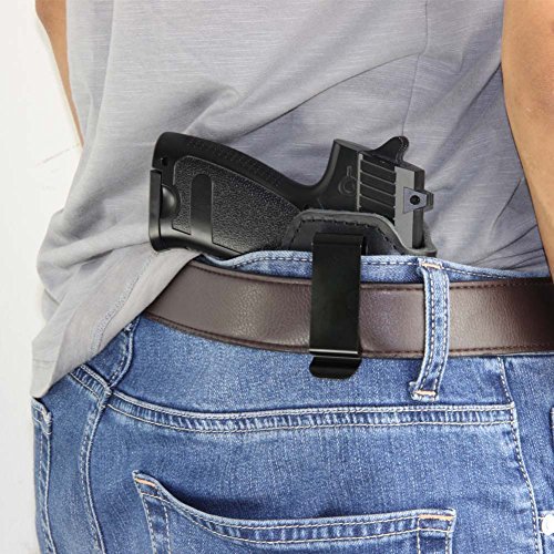 IWB Holster Leather Concealed with Clip for S&W M&P Shield 9mm Glock 17 18 19 43 22 23 32 33 or All Similar Sized Handguns