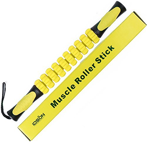 Idson Muscle Roller Massager Stick-The 18 Inch Sports Body Massage Roller-Deep Tissue Muscle of Foot,Leg,calf and Back Recovery-Relief of Muscle Soreness,Tightness and Cramps,Yellow Black