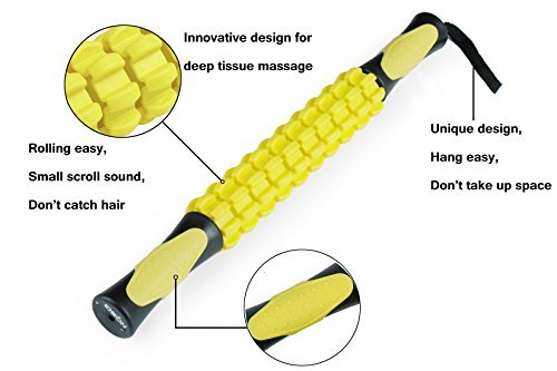 Idson Muscle Roller Massager Stick-The 18 Inch Sports Body Massage Roller-Deep Tissue Muscle of Foot,Leg,calf and Back Recovery-Relief of Muscle Soreness,Tightness and Cramps,Yellow Black