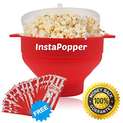 InstaPopper Collapsible Microwave Popcorn Popper with Handles BPA free with Popcorn Bags