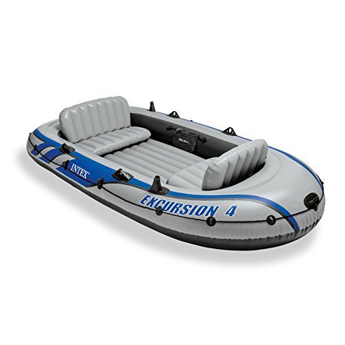 Intex Excursion 4, 4-Person Inflatable Boat Set with Aluminum Oars and High Output Air Pump (Latest Model)