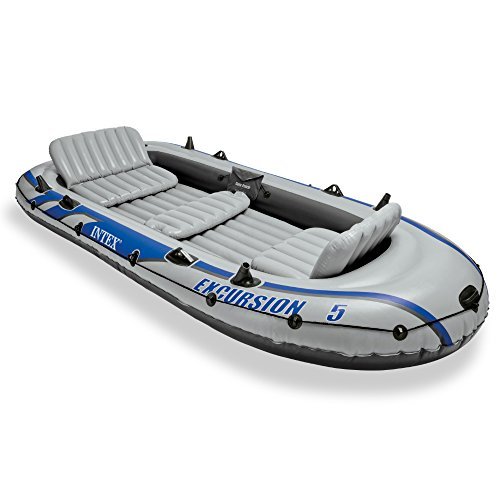 Intex Excursion 5, 5-Person Inflatable Boat Set with Aluminum Oars and High Output Air Pump (Latest Model)