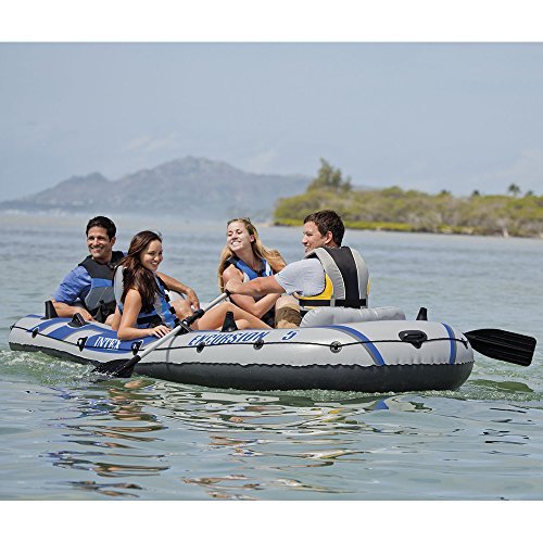 Intex Excursion 5, 5-Person Inflatable Boat Set with Aluminum Oars and High Output Air Pump (Latest Model)