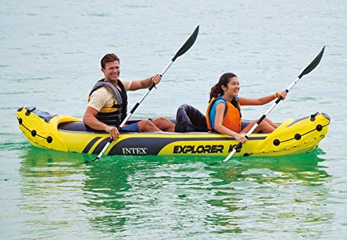 Intex Explorer K2 Yellow 2 Person Inflatable Kayak with Aluminum Oars & Air Pump