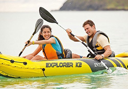 Intex Explorer K2 Yellow 2 Person Inflatable Kayak with Aluminum Oars & Air Pump