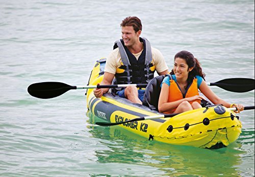 Intex Explorer K2 Yellow 2 Person Inflatable Kayak with Aluminum Oars & Air Pump