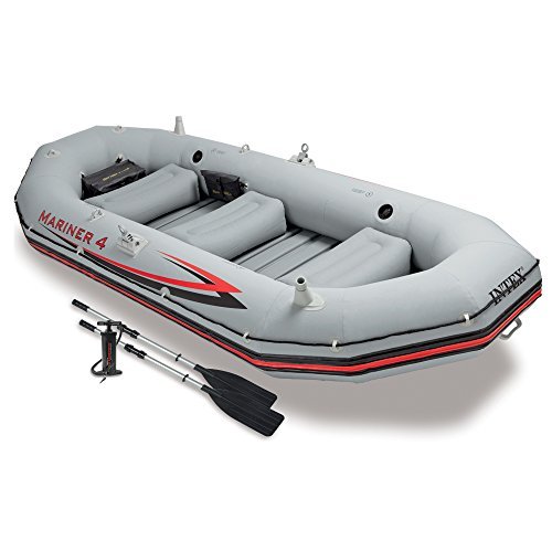 Intex Mariner 4, 4-Person Inflatable Boat Set with Aluminum Oars and High Output Air Pump (Latest Model)