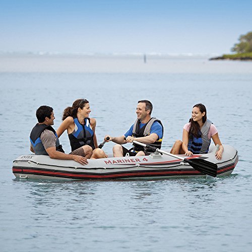 Intex Mariner 4, 4-Person Inflatable Boat Set with Aluminum Oars and High Output Air Pump (Latest Model)