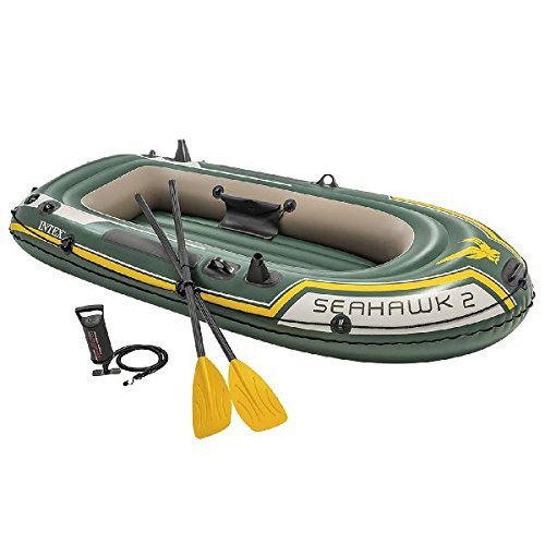 Intex Seahawk 4, 4-Person Inflatable Boat Set with Aluminum Oars and High Output Air Pump (Latest Model)