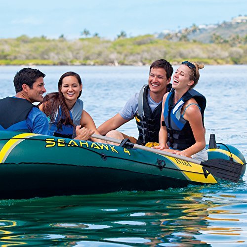 Intex Seahawk 4, 4-Person Inflatable Boat Set with Aluminum Oars and High Output Air Pump (Latest Model)