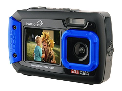 Ivation 20MP Underwater Shockproof Digital Camera & Video Camera w/Dual Full-Color LCD Displays – Fully Waterproof & Submersible Up to 10 Feet (Blue)