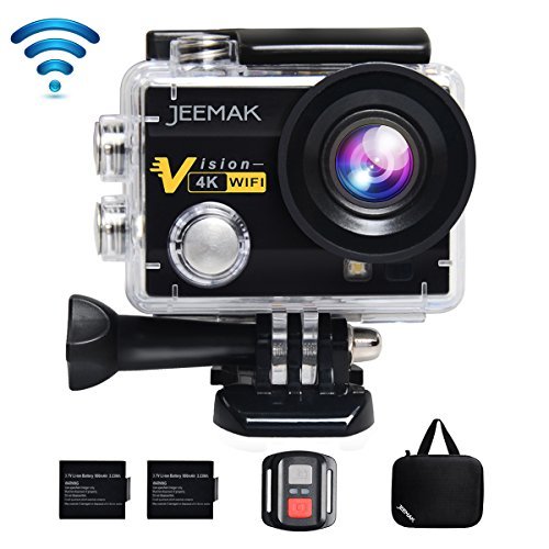 JEEMAK 4K Action Camera 16MP WiFi Waterproof Sports Camera 170° Ultra Wide Angle Len with SONY Sensor,Remote Control 2 Pcs Rechargeable Batteries and Portable Package