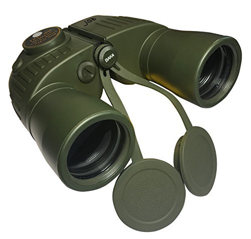 JSB 7x50 Waterproof Fogproof Military Marine Image Stabilizing Binoculars w/ Internal LED Rangefinder Compass for Navigation Boating Fishing Water Sports Hunting and More