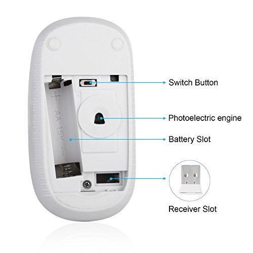 Jelly Comb 2.4G Slim Wireless Mouse with Nano Receiver - White and silver