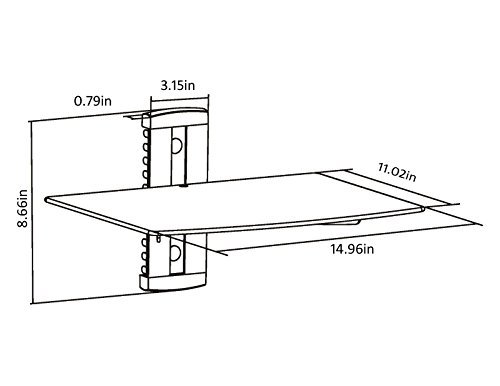 Jeronic FGS1B Floating Wall Mounted Shelf with Tempered Glass, Black