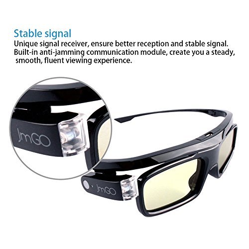 JmGO 2Pcs HGL1 DPL-Link 3D Glasses Rechargeable Active Black for DLP 3D Projector TV