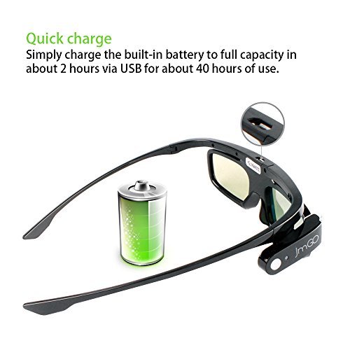 JmGO 2Pcs HGL1 DPL-Link 3D Glasses Rechargeable Active Black for DLP 3D Projector TV