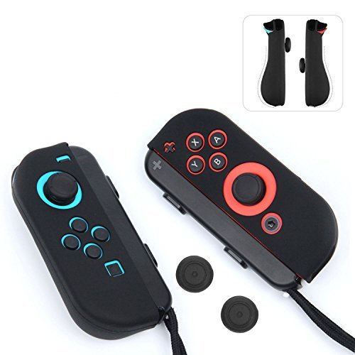 Joy-Con Gel Guards with Thumb Grips Caps for Nintendo Switch By Mibote (Black)