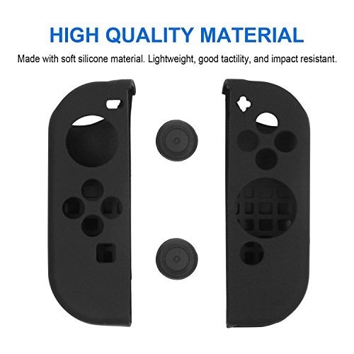 Joy-Con Gel Guards with Thumb Grips Caps for Nintendo Switch By Mibote (Black)