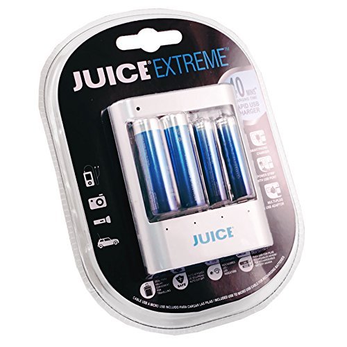 Juice Extreme Replay Rapid/Smart USB Starter Kit with 1500 Cycle 2-AA PLUS 2-AAA Pre-Charged Rechargeable Hybrid Batteries – Standard Electric Blue JERHOJ421002