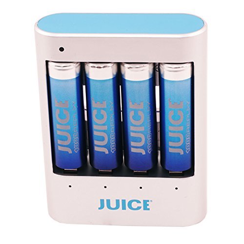 Juice Extreme Replay Rapid/Smart USB Starter Kit with 1500 Cycle 2-AA PLUS 2-AAA Pre-Charged Rechargeable Hybrid Batteries – Standard Electric Blue JERHOJ421002