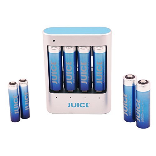 Juice Extreme Replay Rapid/Smart USB Starter Kit with 1500 Cycle 2-AA PLUS 2-AAA Pre-Charged Rechargeable Hybrid Batteries – Standard Electric Blue JERHOJ421002