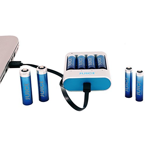 Juice Extreme Replay Rapid/Smart USB Starter Kit with 1500 Cycle 2-AA PLUS 2-AAA Pre-Charged Rechargeable Hybrid Batteries – Standard Electric Blue JERHOJ421002