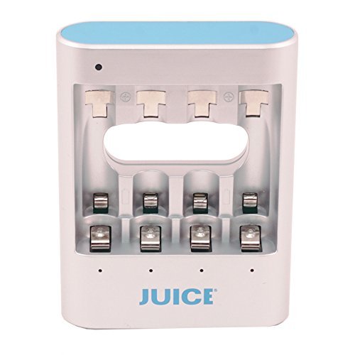 Juice Extreme Replay Rapid/Smart USB Starter Kit with 1500 Cycle 2-AA PLUS 2-AAA Pre-Charged Rechargeable Hybrid Batteries – Standard Electric Blue JERHOJ421002