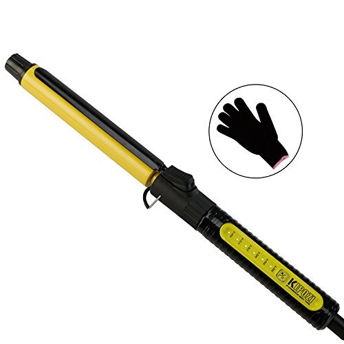 KIPOZI 1inch Pro Curling Iron Ceramic PTC Heating Curling Wand with Rotating Spring Clamp, Touch Buttons Hair Curler, Extra Long Barrel, Heat Protective Glove, Dual Voltage 