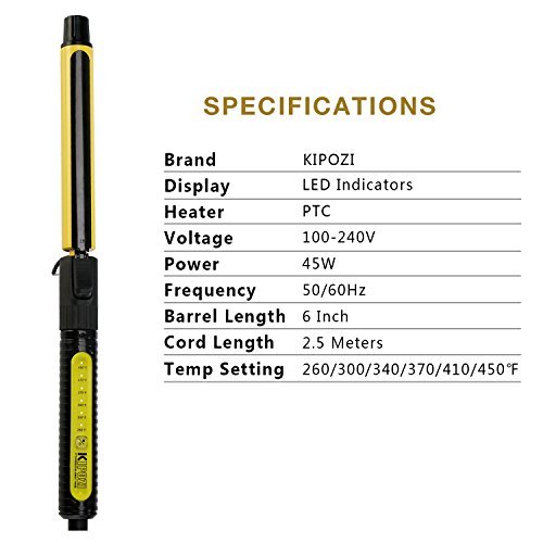KIPOZI 1inch Pro Curling Iron Ceramic PTC Heating Curling Wand with Rotating Spring Clamp, Touch Buttons Hair Curler, Extra Long Barrel, Heat Protective Glove, Dual Voltage