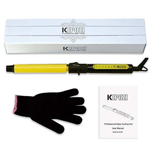 KIPOZI 1inch Pro Curling Iron Ceramic PTC Heating Curling Wand with Rotating Spring Clamp, Touch Buttons Hair Curler, Extra Long Barrel, Heat Protective Glove, Dual Voltage