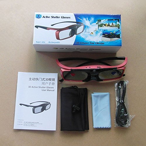 KKmoon Rainbow Series Red 96-144Hz Universal 3D Active Rechargeable Shutter Glasses for LG,BENQ,ACER,SHARP DLP-Link Projector and 3D Ready DLP HDTV