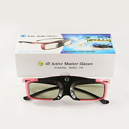 KKmoon Rainbow Series Red 96-144Hz Universal 3D Active Rechargeable Shutter Glasses for LG,BENQ,ACER,SHARP DLP-Link Projector and 3D Ready DLP HDTV