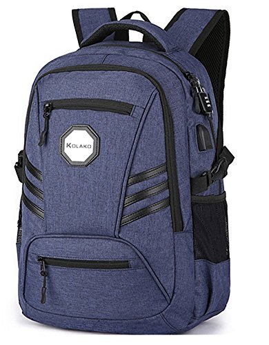 KOLAKO Business Laptop Backpack, Waterproof Casual Travel Daypack, College Computer Backpacks with USB Charging Port for Men, Fits 15.6 inch Laptop & Notebook (Blue)