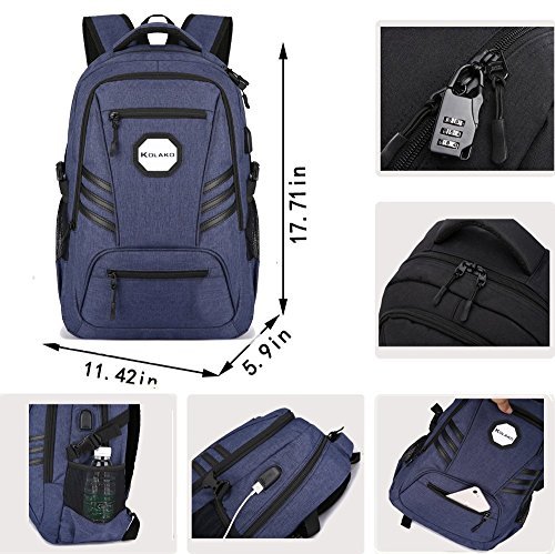 KOLAKO Business Laptop Backpack, Waterproof Casual Travel Daypack, College Computer Backpacks with USB Charging Port for Men, Fits 15.6 inch Laptop & Notebook (Blue)