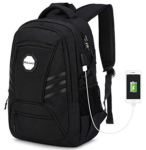 KOLAKO Laptop Backpack, Waterproof School College Computer Backpack Bag, Durable Casual Travel Daypack for Women / Men, with USB Charging Port and Lock, Fits 15.6 inch Laptop and Tablet