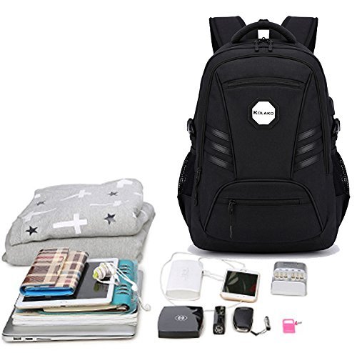 KOLAKO Laptop Backpack, Waterproof School College Computer Backpack Bag, Durable Casual Travel Daypack for Women / Men, with USB Charging Port and Lock, Fits 15.6 inch Laptop and Tablet