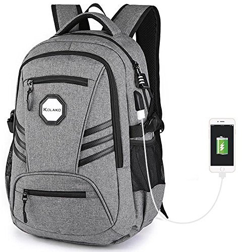 KOLAKO Laptop Backpack with USB Port Charger Anti-Theft Slim Business Computer Backpack Water Resistant Lightweight Travel Laptop Bag Fit 15 15.6 inch Laptop and Tablet