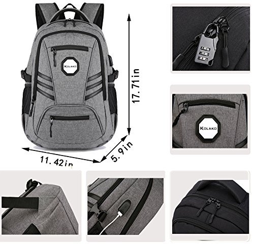 KOLAKO Laptop Backpack with USB Port Charger Anti-Theft Slim Business Computer Backpack Water Resistant Lightweight Travel Laptop Bag Fit 15 15.6 inch Laptop and Tablet