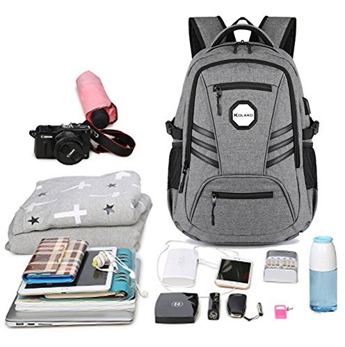 KOLAKO Laptop Backpack with USB Port Charger Anti-Theft Slim Business Computer Backpack Water Resistant Lightweight Travel Laptop Bag Fit 15 15.6 inch Laptop and Tablet